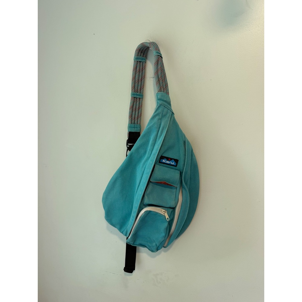 Kavu Rope Bag Turquoise Blue Canvas Sling Backpack Adjustable Rope Strap